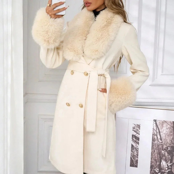 Apricot Elegant Women's Long Sleeve Double Breasted Long  Coat - Picture 2 of 7